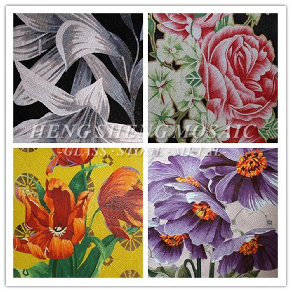 latest design flower picture mosaic mural pattern decorative wall arts