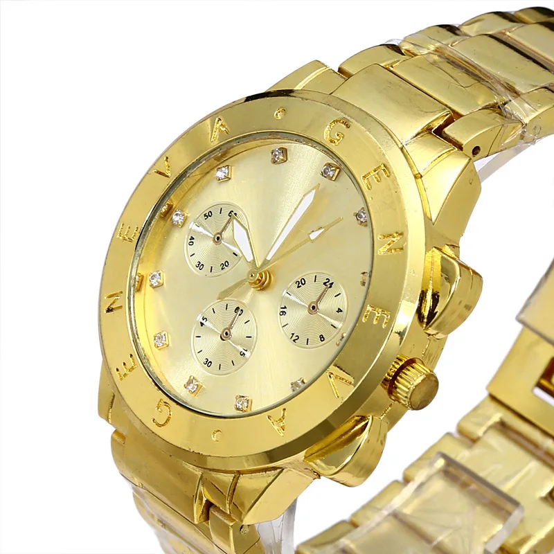 China manufacture high quality geneva quartz metal wrist watch  gold watch newest