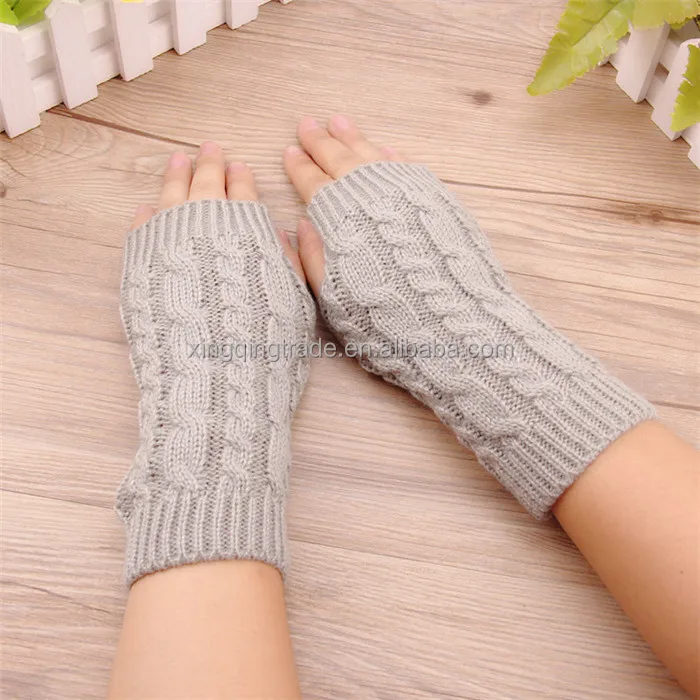 Fashion Half Finger Gloves For Women Winter Warm Wool Knitting Arm Gloves