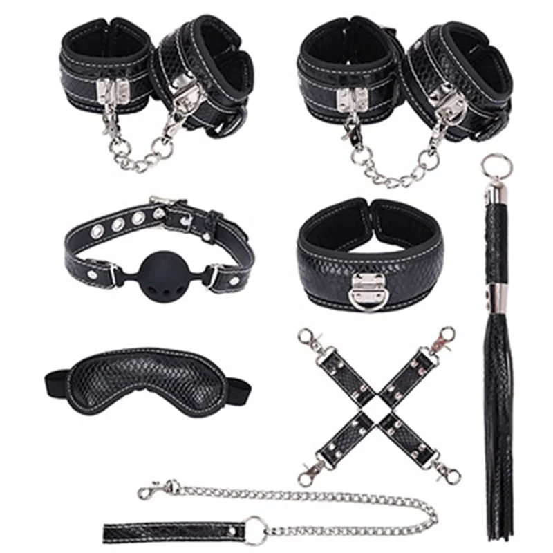 Adult Sex Toy High Quality 8pcs SM Leather Bondage Set Restraint Sex Toys for Couple