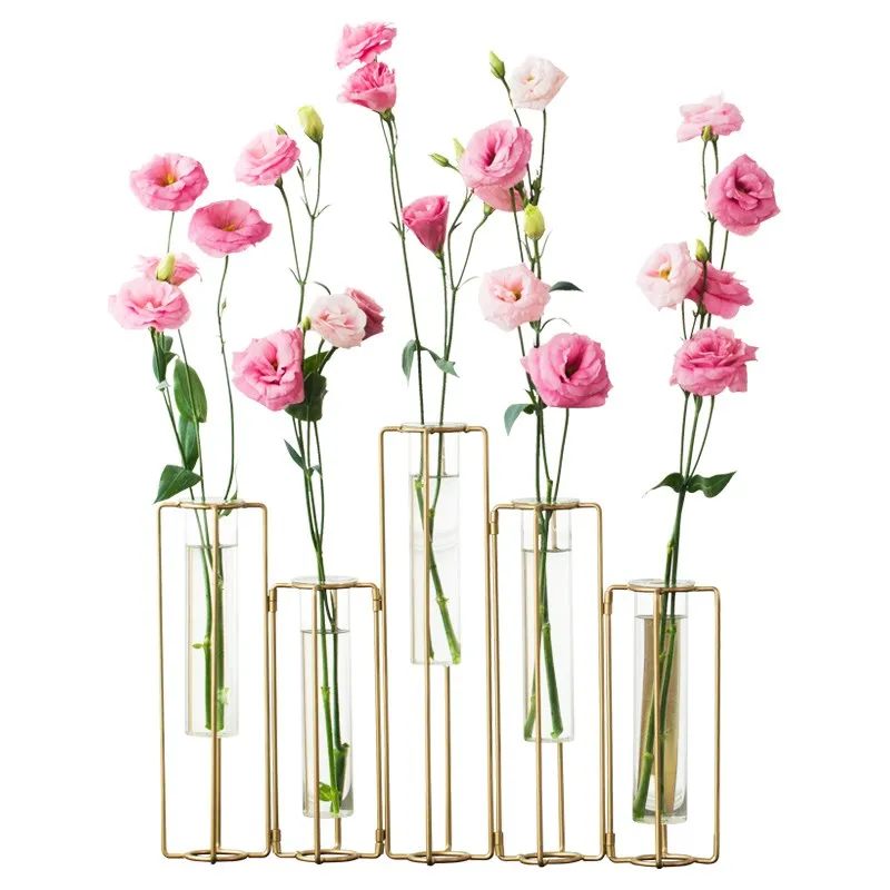 
Glass Test Tube Vase with Gold Metal Stand for Home Decor Wedding Decor 
