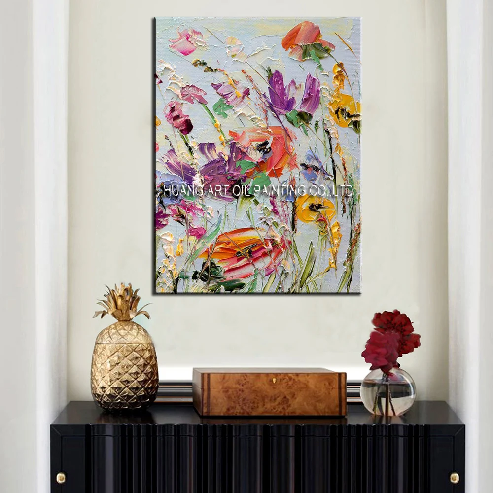 Newest Oil Picture Artwork Hand Painted Modern Knife Color Flower Oil Painting on Canvas for Home or Hotel Wall Decor Paintings