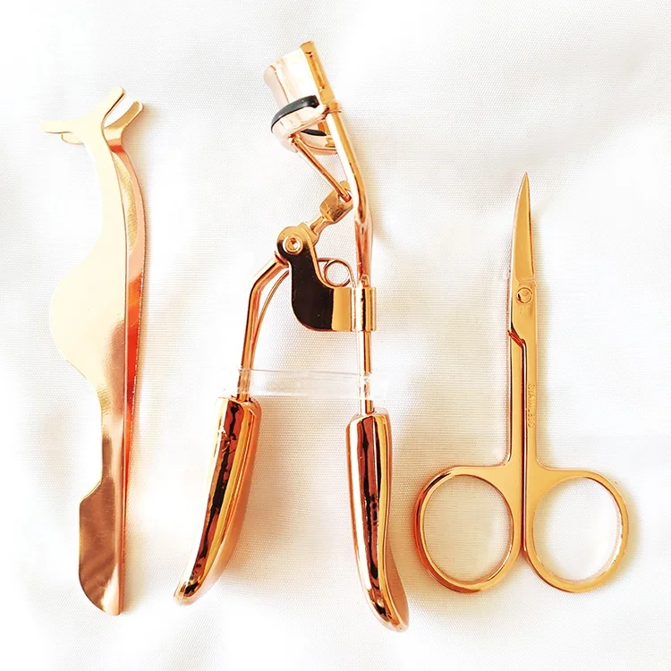 Wholesale Sale Rose Gold Makeup Eyelash Curler Curling Stainless Steel Set Eyelash Tweezers Eyelash Cosmetic Makeup Tools