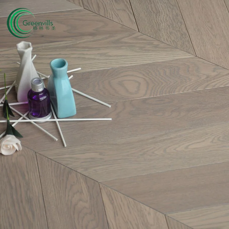 Greenvills  fishbone herringbone  chevron wood floor parquet tiles light grey color 15mm thickness