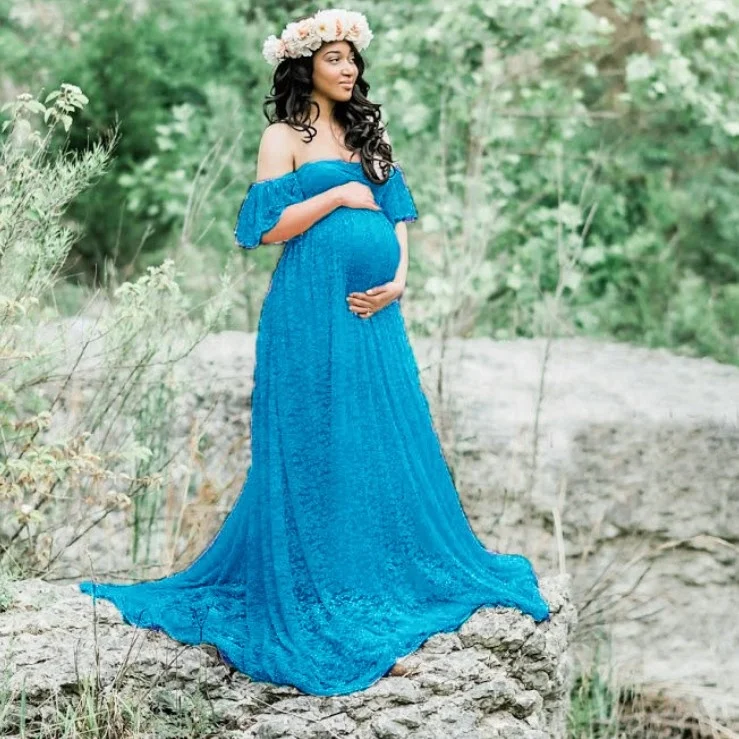 
Lace Overlay Maternity Wrap Maxi Dress Photography Props Fancy Gown Pregnant Dresses Pregnancy Photography Dress 