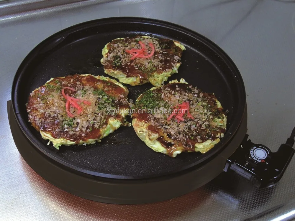 Electric griddle round frying pan with flat and grill plates option