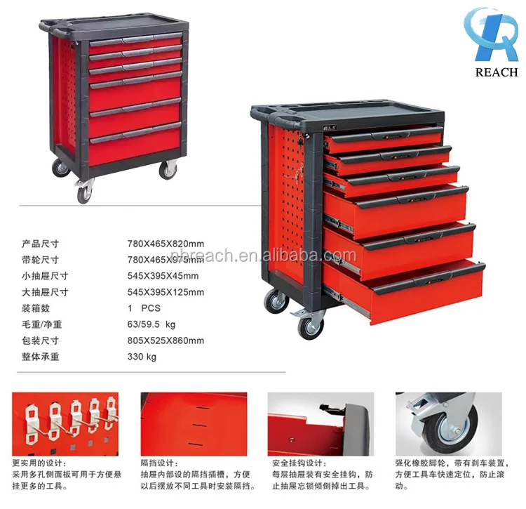 6 drawers tool cabinet with plastic top