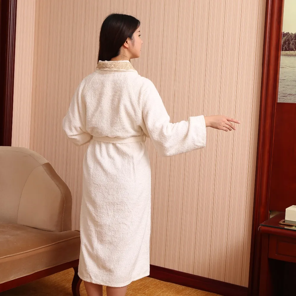
100% Cotton Terry Couple Lace Bathrobe Hotel With Lace Hand Towel Bath Towel 