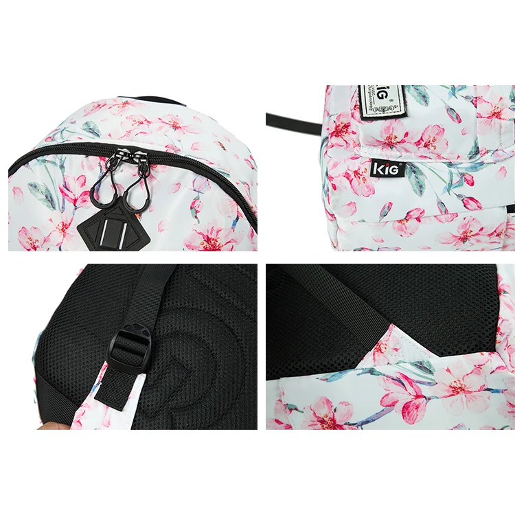 
Fashion Water Resistant Floral Book Bag School Backpack for Women 14Inch Laptop White 
