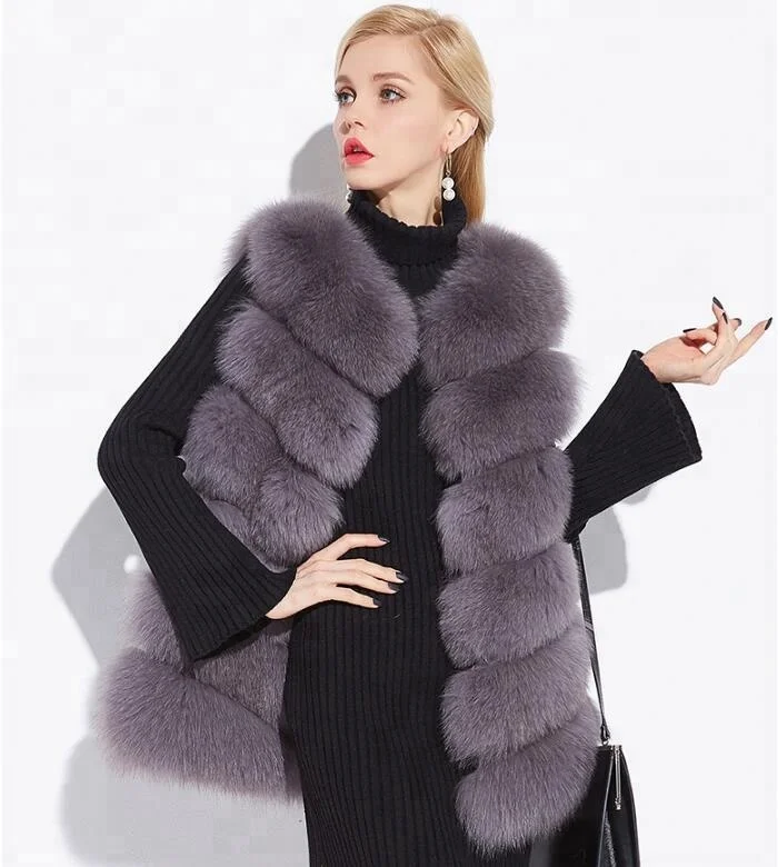 
New style luxury gilet winter warm bushy and soft long real fox fur vest for women  (60776983813)