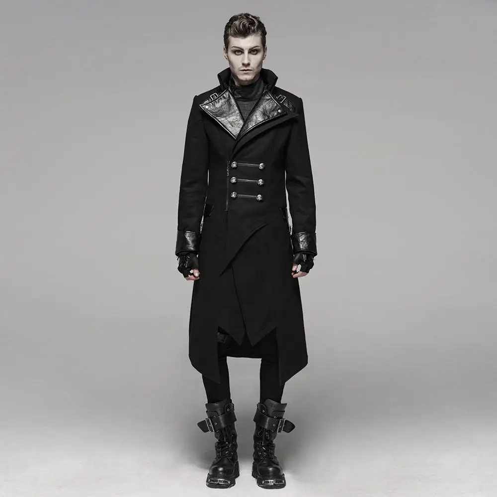 Y-791 PUNK RAVE  Punk Worsted Long Coat long leather winter coat for men