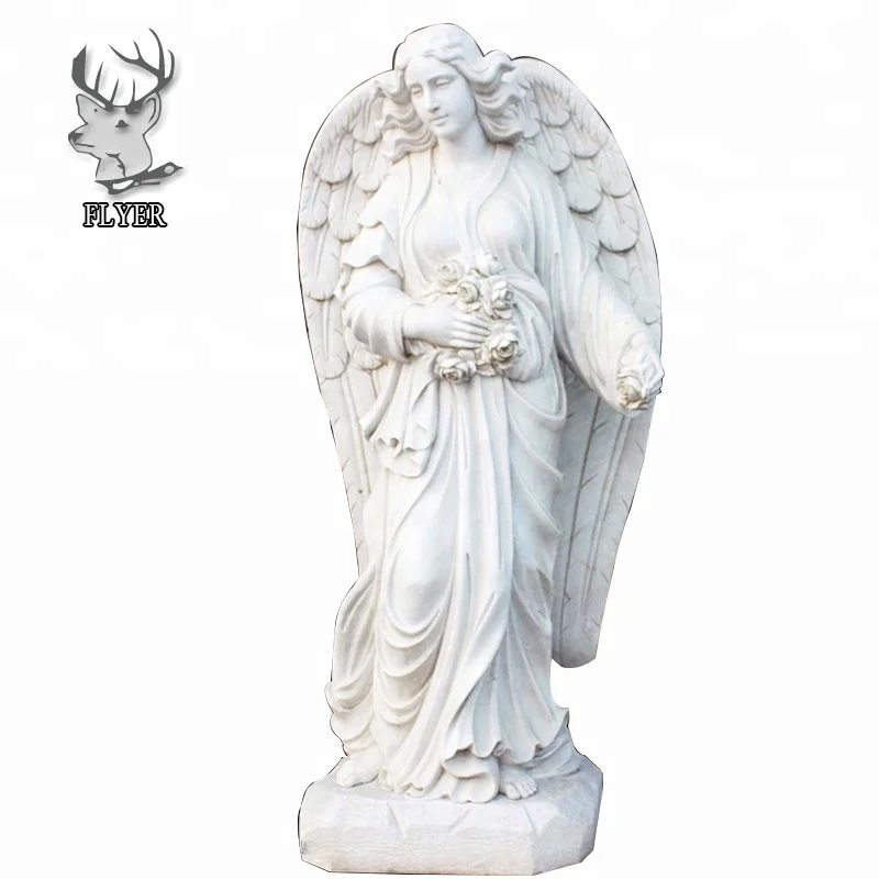 Cemetery sculpture large resin white angel statues with flower