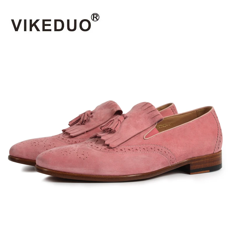 VIKEDUO ручной работы Guangzhou Kilties Кожаные Мокасины, модные розовые лоферы, замшевые туфли для мужчин, повседневные