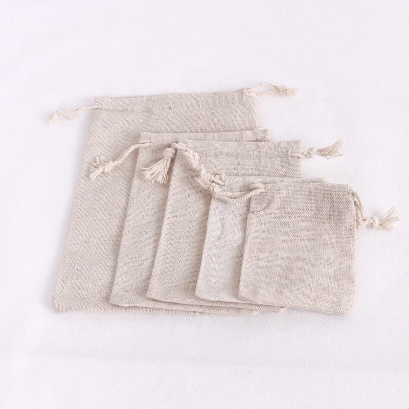 Natural Color Cotton Bags Small Drawstring Gift Bag Muslin Jewelry Nuts Gifts Packaging Pouches