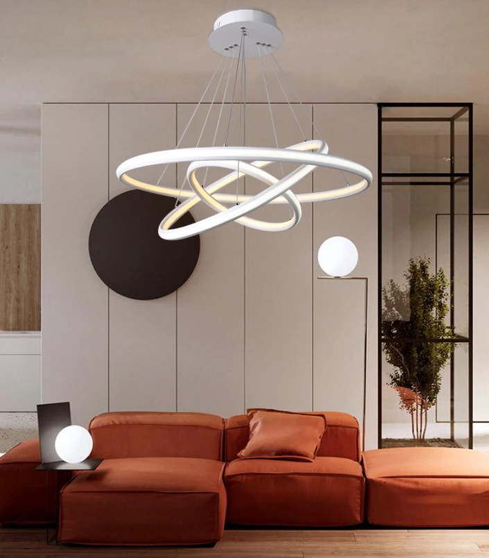 Modern suspended adjustable  light fixture  tri-ring  acrylic  LED Circle restaurant hanging light