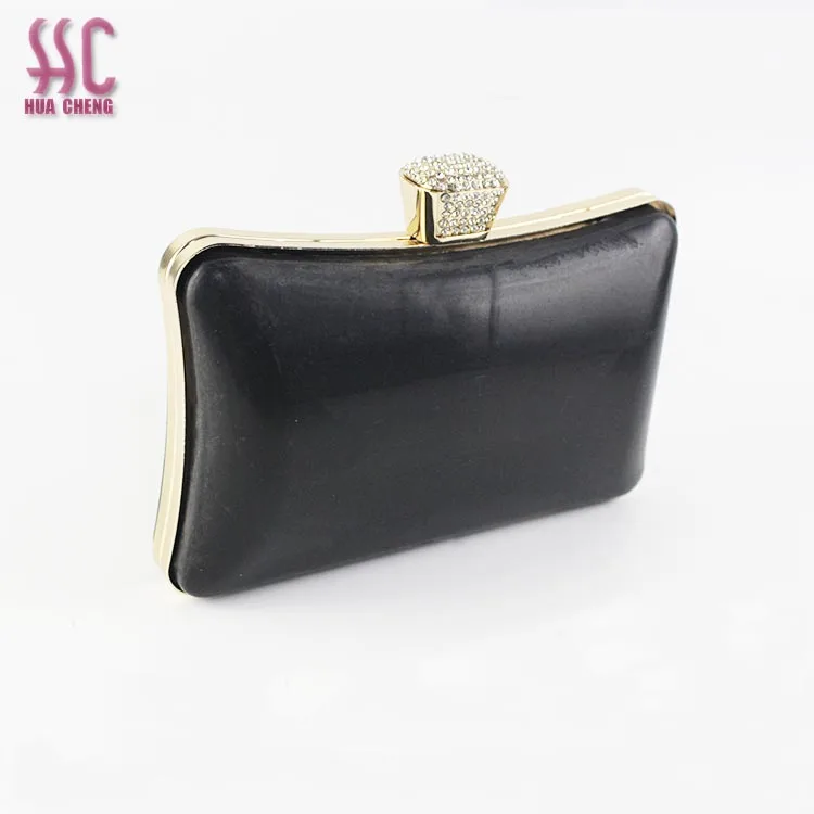 Fashion shiny gold color with diamond clasp decoration lady handbag clutch metal purse frame