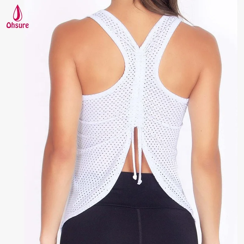 100% polyester mesh back tie gym vest sports top gym tank top for women