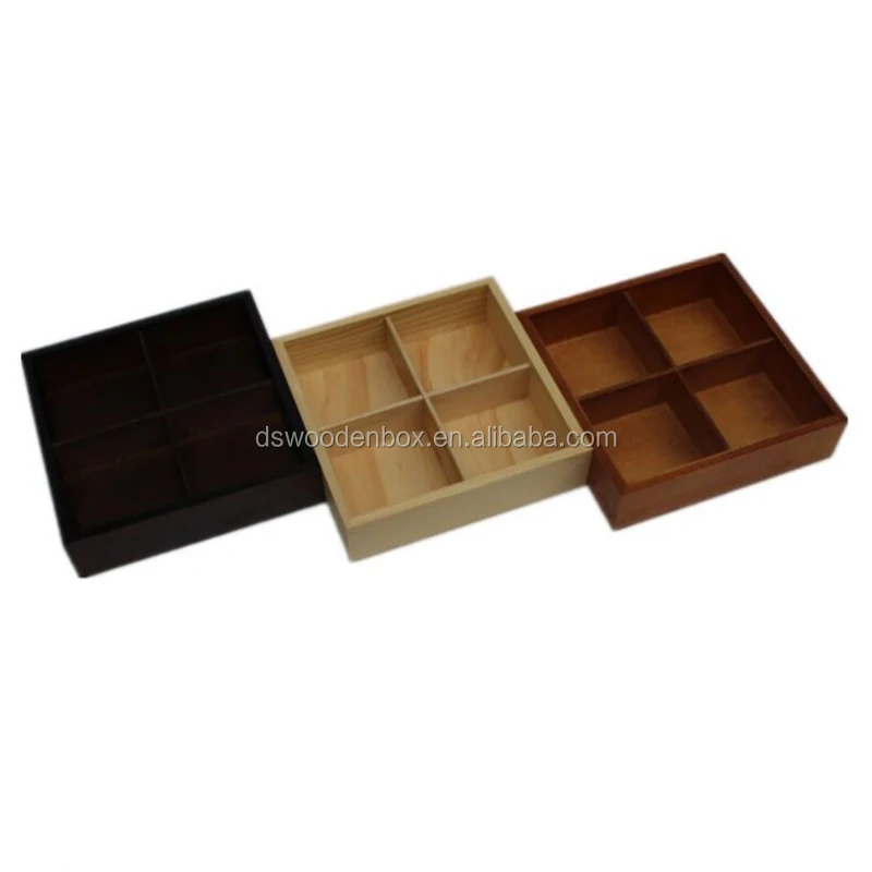 Classic Carved Wooden Nut and Candy Box with 4 Compartments Multifunctional Small Square Wedding Design No Lid