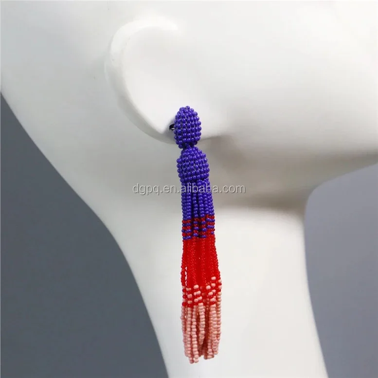 Peichi women fashion handmade Tassel beaded jewelry and drop earring