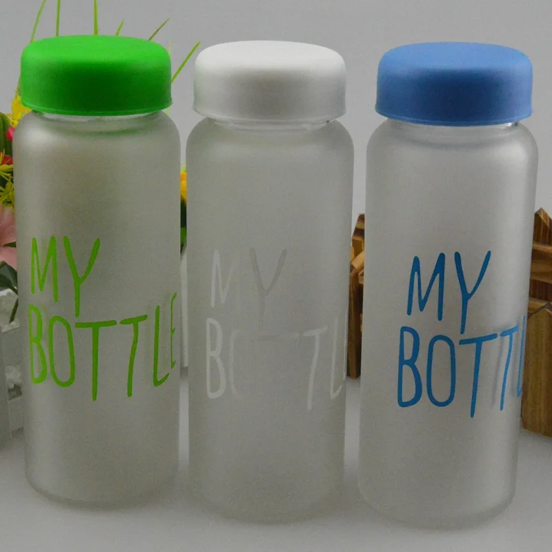 Gift Sanding Surface Glass Water Cup With Cap 450M Big Mouth, Handle Jar, Fashion Glass My Bottle