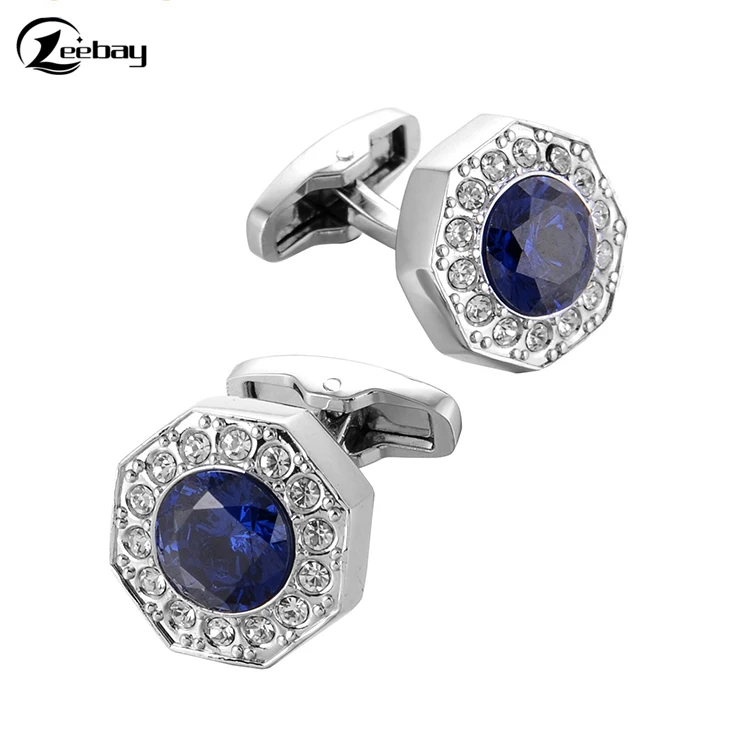 Men's Classic Square Sapphire Cufflinks Silver Blue Crystal Cufflinks