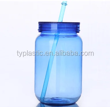 plastic manson jar drinking water bottle with tube for promotion