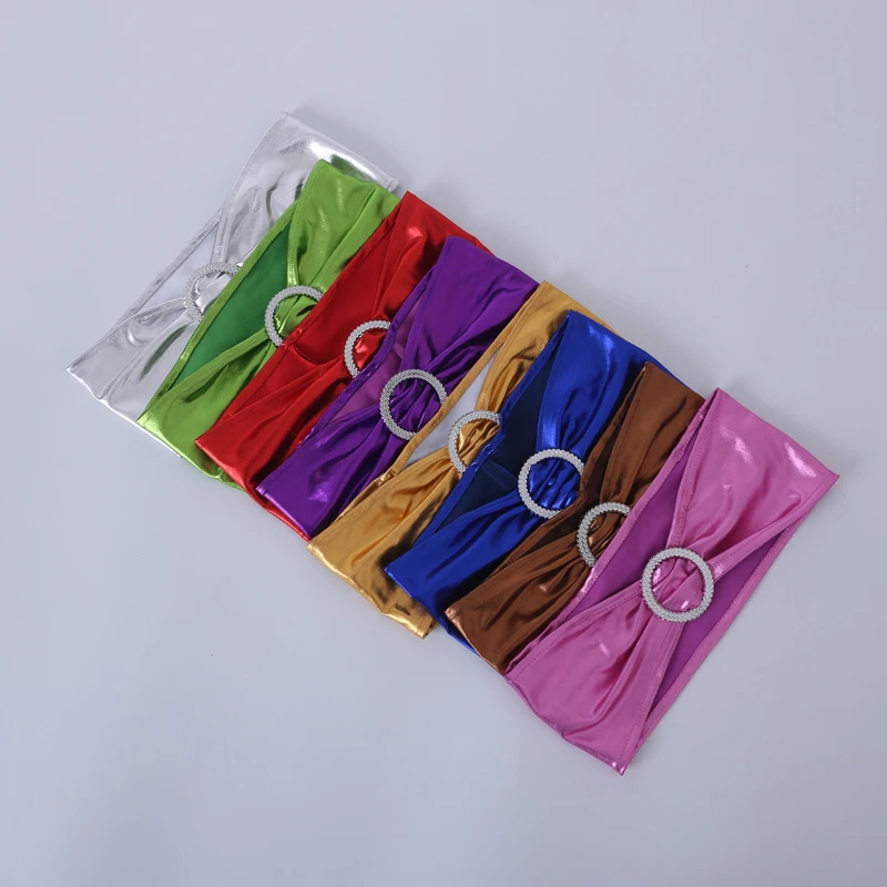 
YRYIE Wedding Bronzing Strech Gold Spandex Metallic Chair Covers Band With Buckle Slider Sashes Bow Decorations 