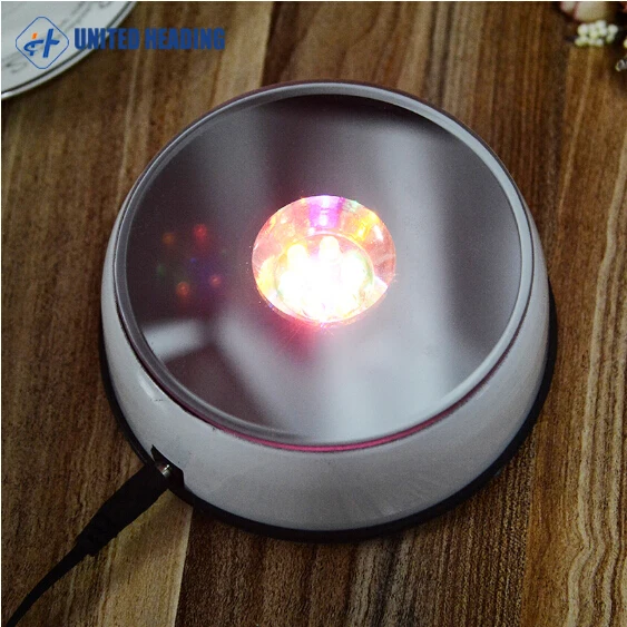 silver color round 3d Crystal Gift LED light base rotating