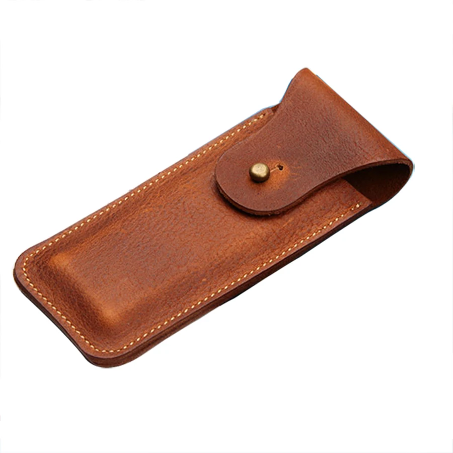 fit 4 pens leather pen pouch with bronze alloy snap