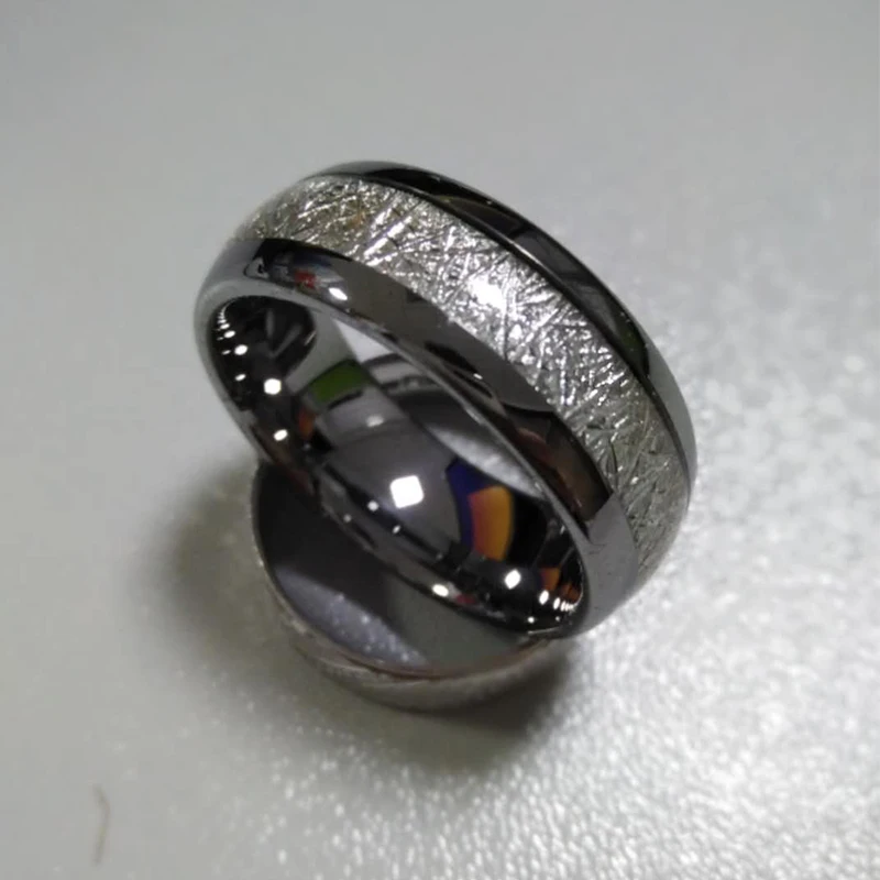 ring meteorite inlay Tungsten carbide Men band 8MM ring
