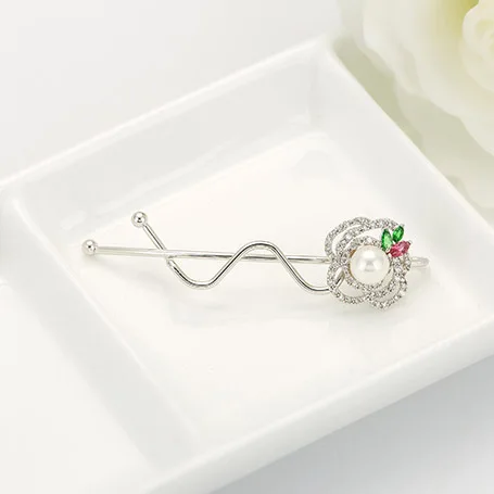 LUOTEEMI White Gold Shining Bridesmaids A AA Grade CZ Wedding Luxury Cubic Zircon Bridal Pearl Flower Decorative Hair Pins