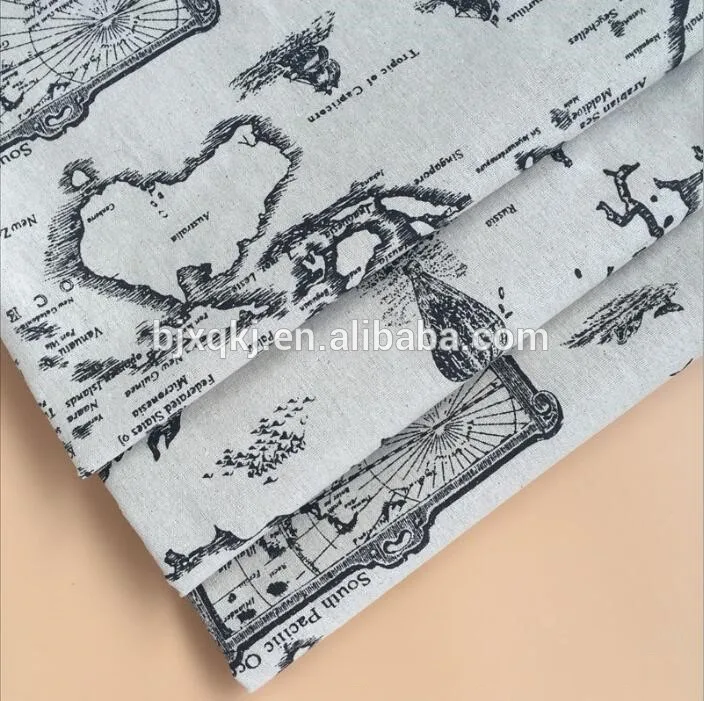 China supply bulk quantity cotton linen world map fabric with low price