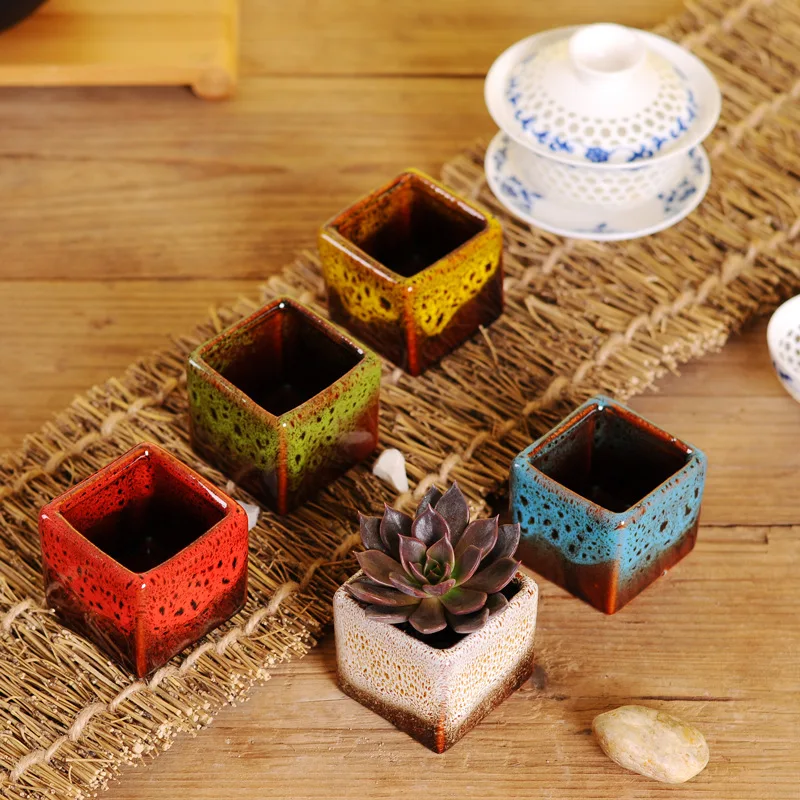 5.3*5.3*5cm Ceramic Glazed Minitype Square Flower Pot ,Mini Bonsai Pots Wholesale