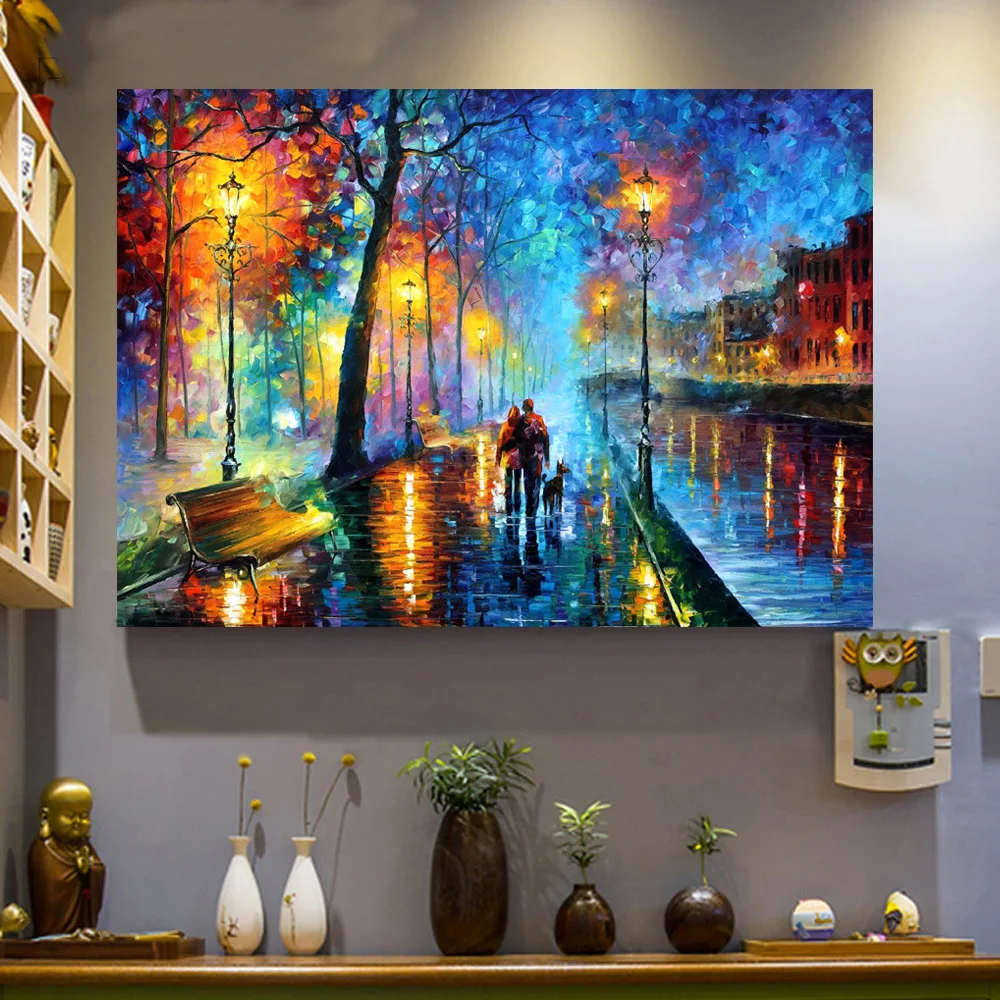 rainy day palette knife paris street scene streetscape oil painting abstract building painting