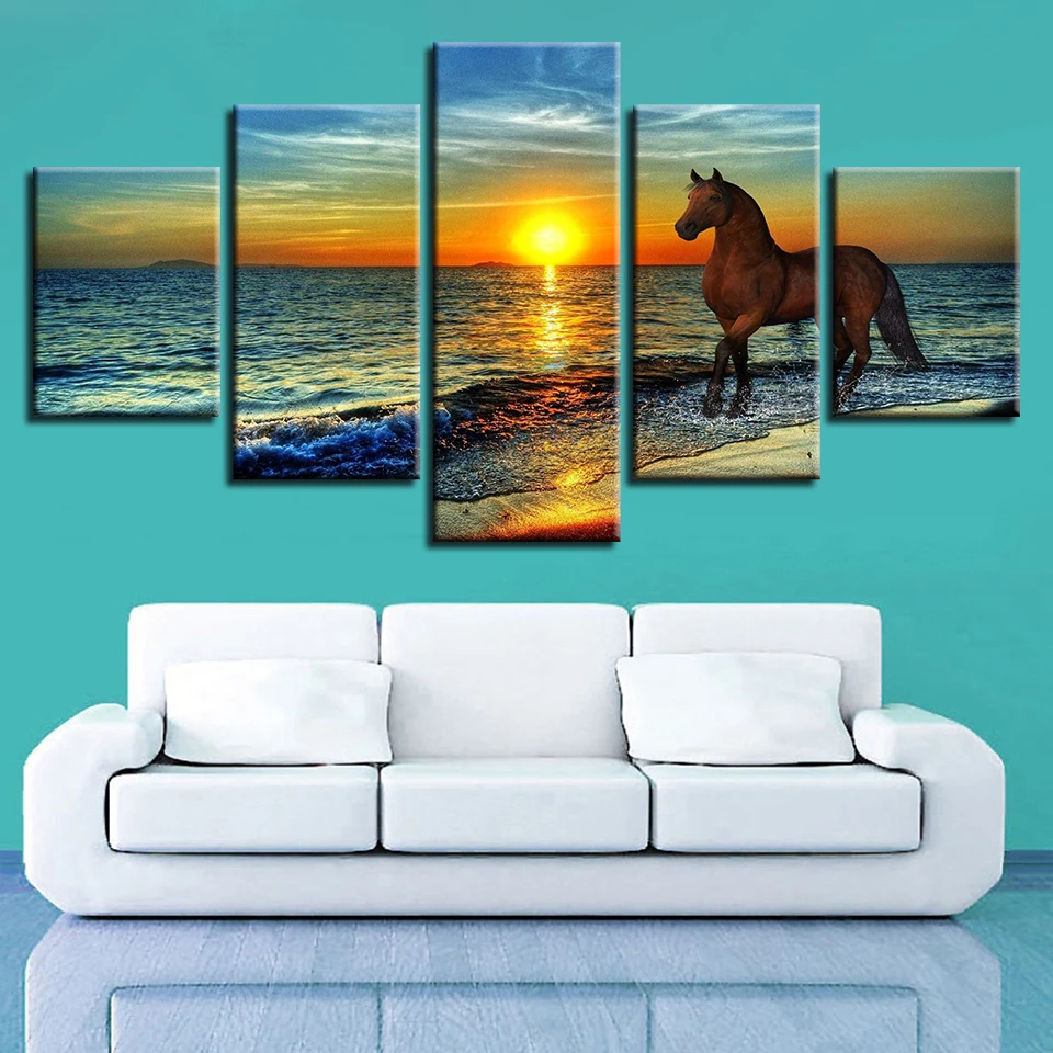 Customized Modern  horse animal painting  amazon5 Panel canvas pictures wall art