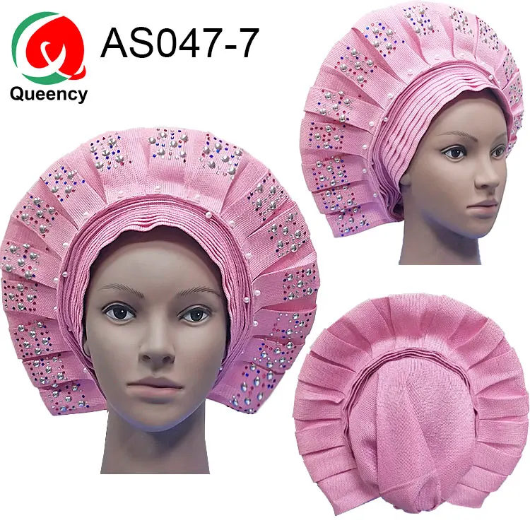 AF African Auto Gele With Beads nigerian beaded  head tie Beads & Stones head wrap scarf