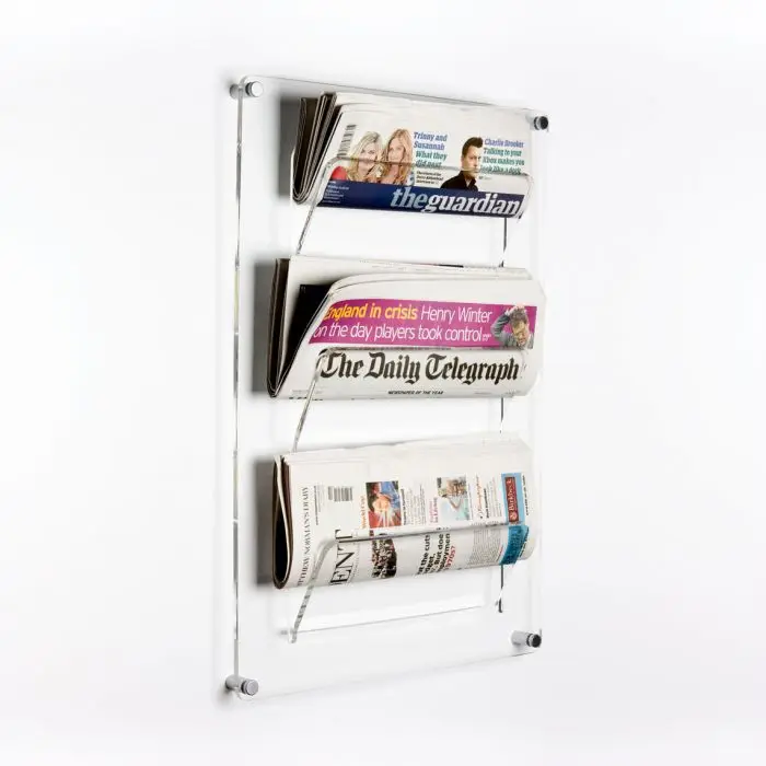 acrylic wall-mounted newspaper racks clear acrylic newspaper wall rack perfect for cafes or waiting areas