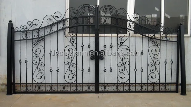 powder coated ornamental sliding swinging wrought iron gate for garden