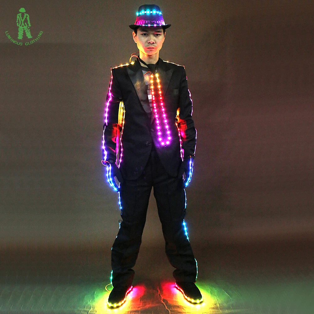 High Quality LED Suit Colorful Luminous Clothes Michael Jackson Style Performance Ballroom Night Club Show Luminescent Clothes