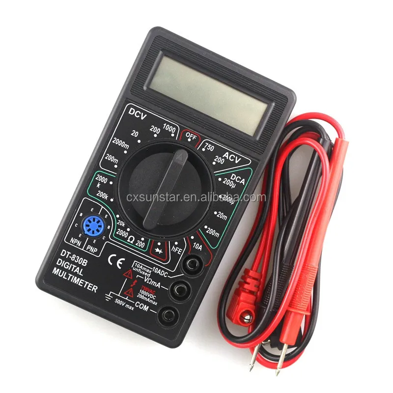 Цифровой мультиметр DT830B, вольтметр, амперметр, Омметр, DC 1000 M ~ 750V 10A AC V тестер тока, измерительные выводы, перегрузка, ЖК-дисплей