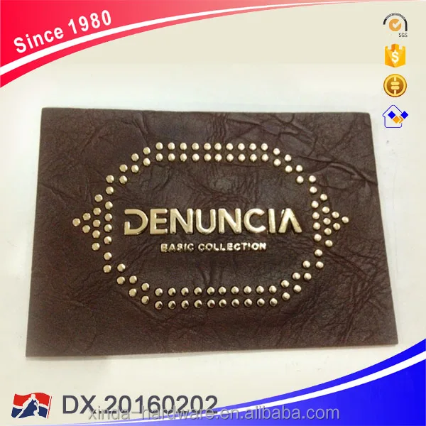 Customized Embossed fake leather label with metal for jeans