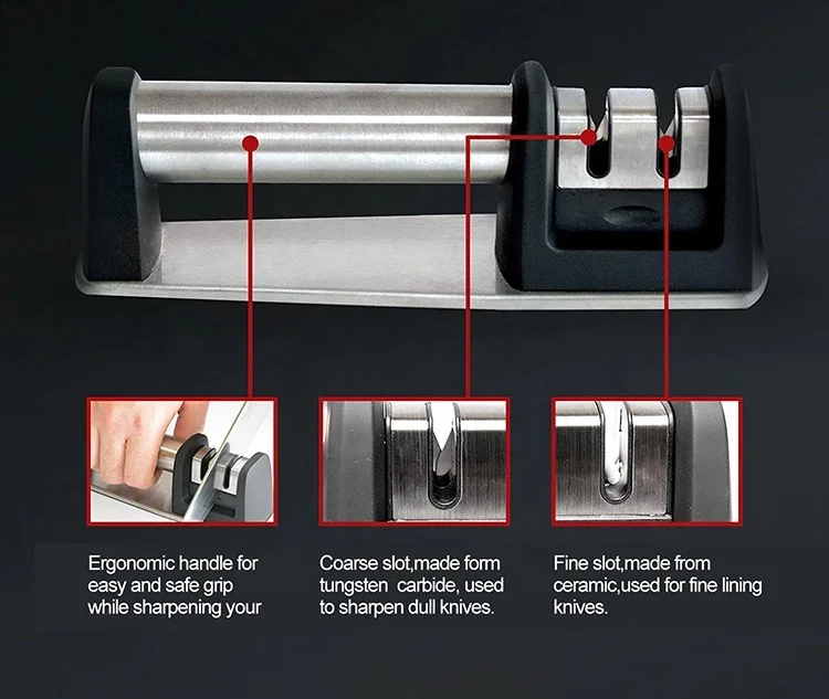 kitchen accessories high quality 2 stage tungsten steel manual knife sharpening tool handheld kitchen knife sharpener