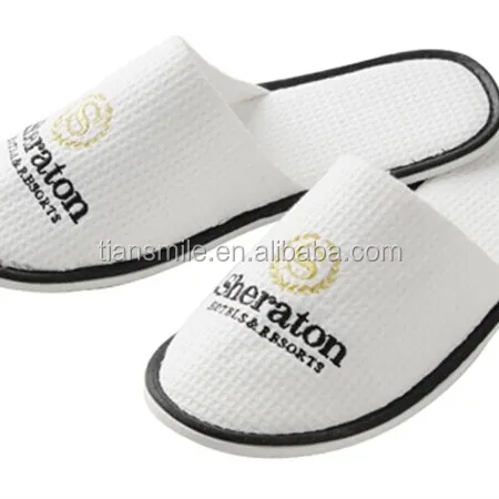 Wholesale Velour Hotel Waffle  Custom Bathroom Slippers With Logo Disposable Soft Slipper For Hotel And Spa
