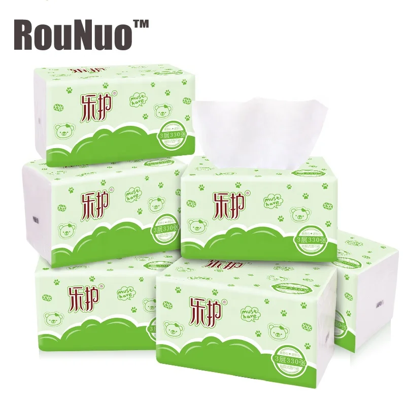 Rounuo wholesale soft pack facial tissue, 100% wood pulp, 3 ply