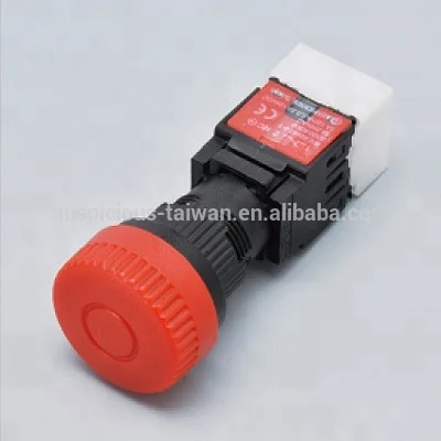 
16mm IP65 Waterproof Latching Emergency Stop, Momentary Mushroom Head Push Button Switch 