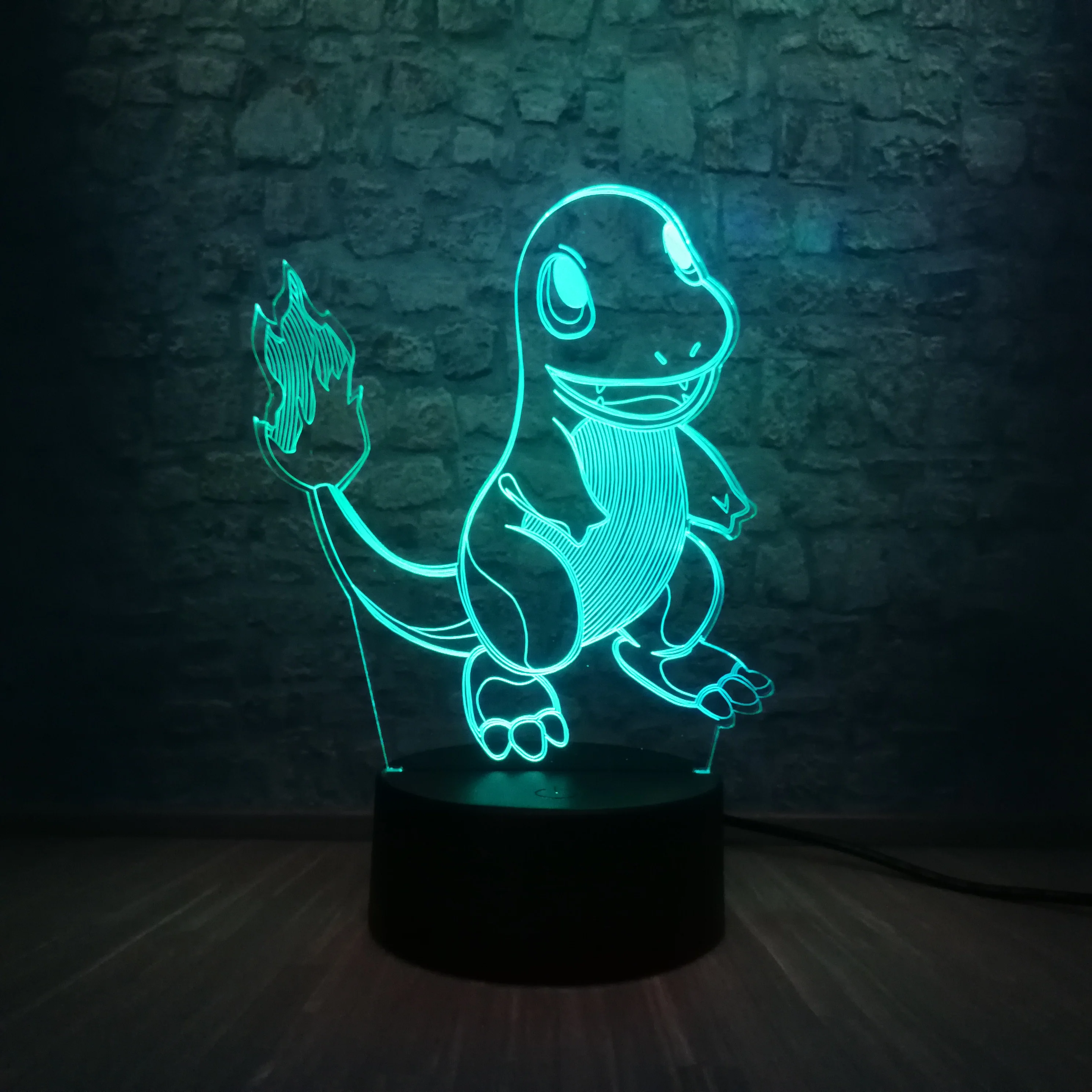 Japanese Cartoon Pokemons Go Game 3D LED Lamp RGB Lighting Small Fire Dragon Colorful Night Light Animal Figure Kid Toys Gifts