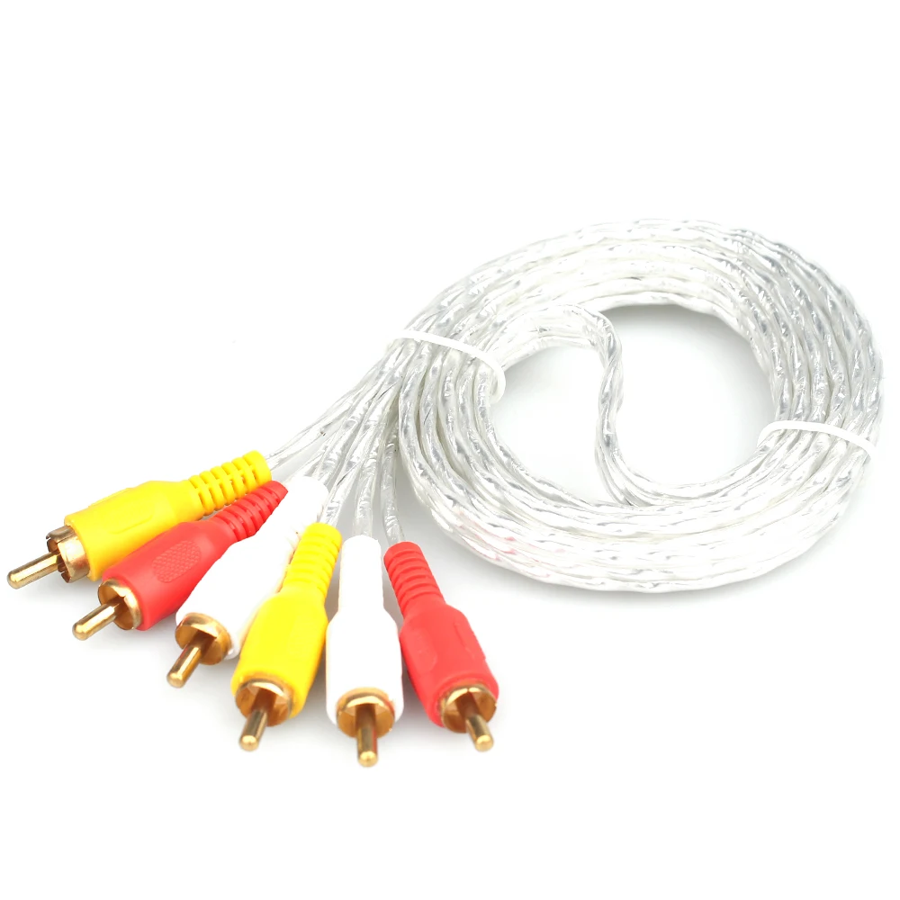 3RCA Plug to 3RCA Plug Male Transparent PVC RCA Audio Extension Cable