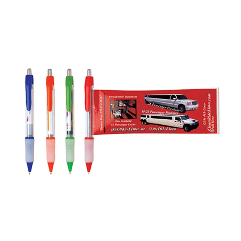 Gift pen promotional custom printing banner ball pen with pull out paper