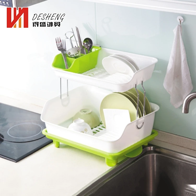 Многофункциональная Двухуровневая корзина для хранения на раковину, кухонные стойки для посуды, складная пластиковая сушилка для посуды