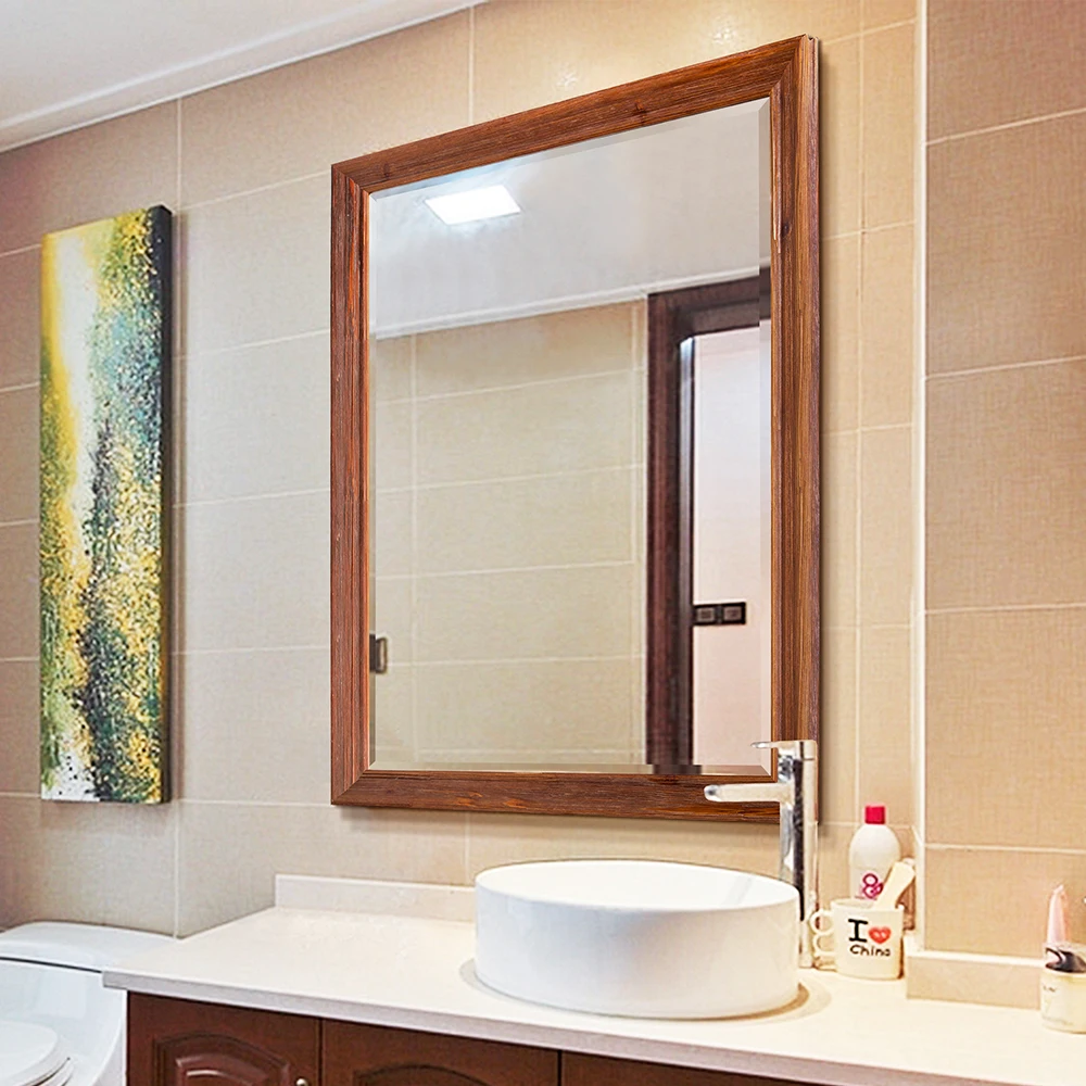 Wall mounted hotel mirror decoration bathroom solid wood framed mirror